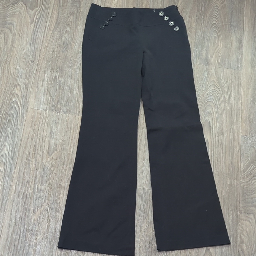 LOFT Black Boot-Cut Pants with Side Button Detail